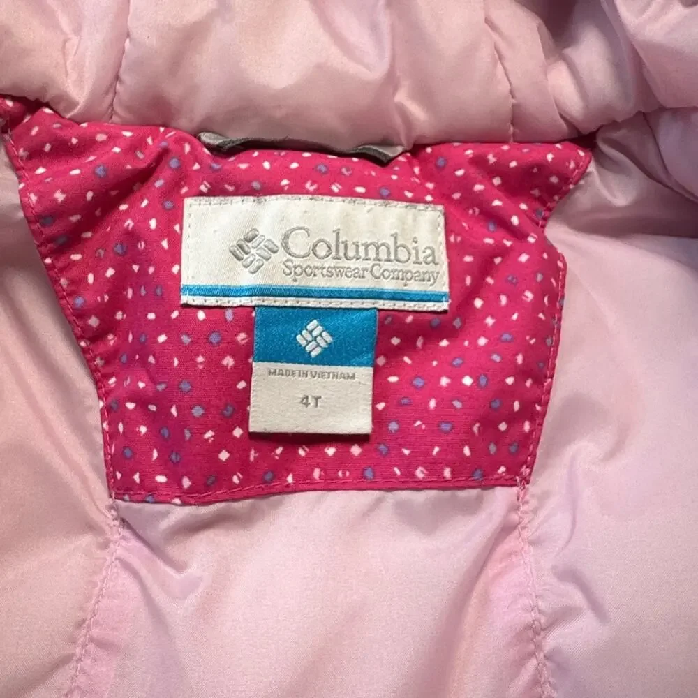Columbia girls kids insulated winter jacket/coat, size 4T, Hot Pink polka dots